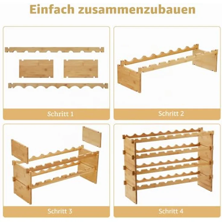 GarveeHome Weinregal Wein Regal Bambus Stapelbar Flaschenregal Flaschenständer AA-Qualität Ohne Schrauben, Platzsparend Für Keller, Bar, Küche & Esszimmer – Bild 4