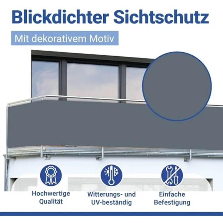 Maximex Balkon-Sichtschutz ANTHRAZIT Uni, Glasfaserverstärkte Balkonsichtschutzfolie, UV- und witterungsbeständig, Zuschneidbar, 5 m x 85 cm – Bild 4