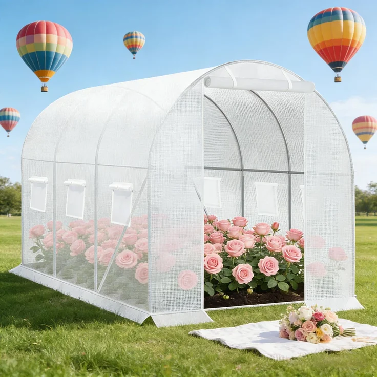 Wohnora-Modernes Gewächshaus,Gewächshaus im Freien,Garten Gewächshaus,H 190cm x T 200cm x B 300cm,Weiß – Bild 3