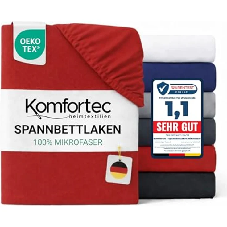 Komfortec Mikrofaser Spannbettlaken 140x200 cm – Weiches Spannbetttuch mit Rundumgummi – Fitted Sheet für Matratzen bis 30 cm – Rot – Oeko-Tex – Pflegeleicht & Hautfreundlich – 90g/m² – Bild 2