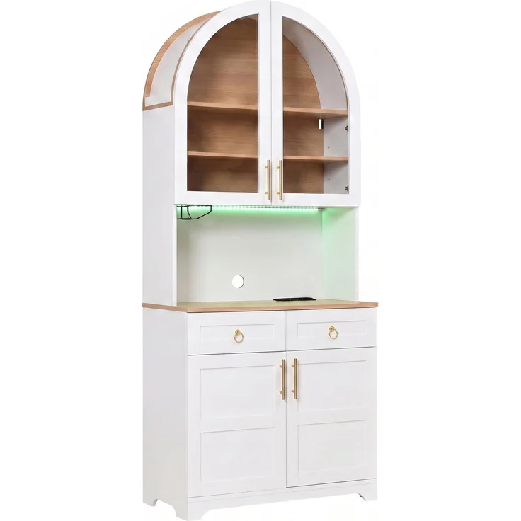 Hochschrank 80 x 40 x 180 cm in Weiß mit Glasvitrine, Schubladen und LED-Beleuchtung – Bild 6