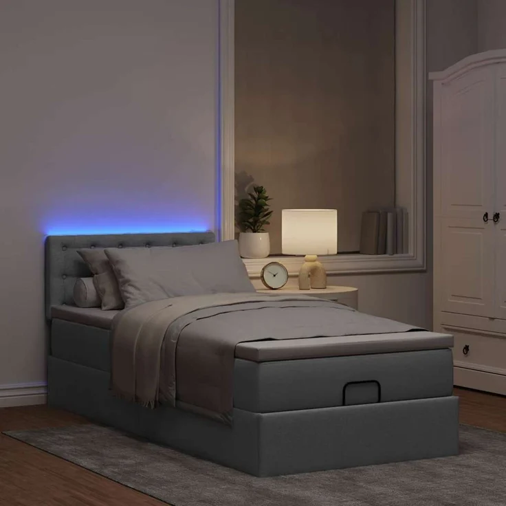 vidaXL Ottomane Bett mit Matratze & LEDs Hellgrau 90x200 cm Stoff 3312443 – Bild 3