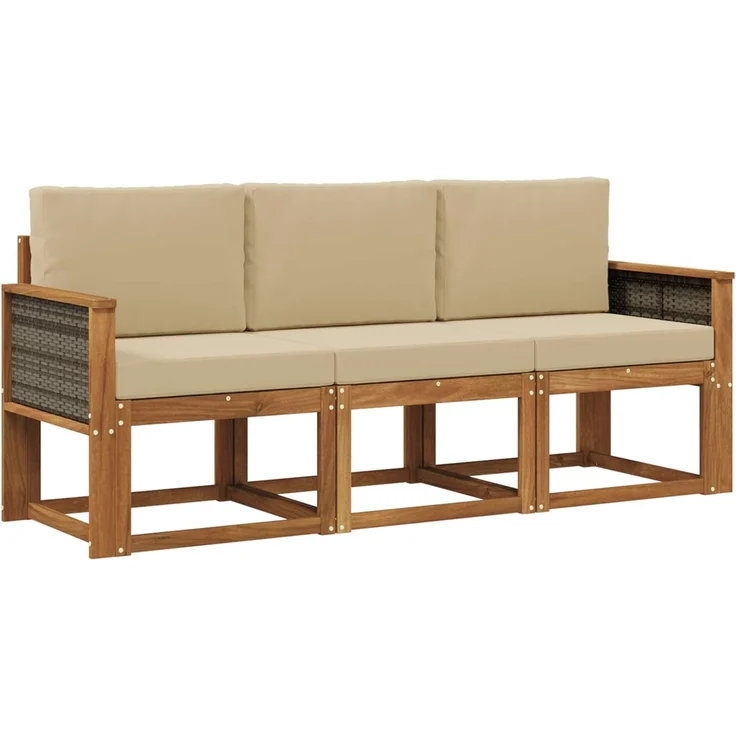 vidaXL Outdoor-Sofagarnitur 3 stk. 3-Sitzer Natur und Beige 3384949 – Bild 2