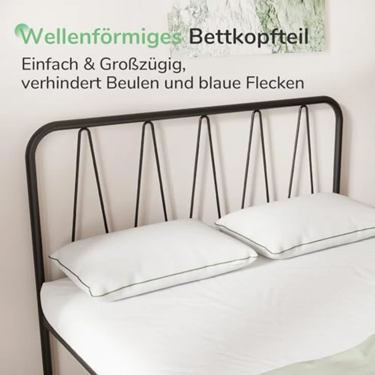 Novilla Bettrahmen 90x200 cm, Bettgestell mit Lattenrost aus Metall , Kopfteil mit Wellenmuster im modernen Stil,Modern Gästebett, Schwarz – Bild 4
