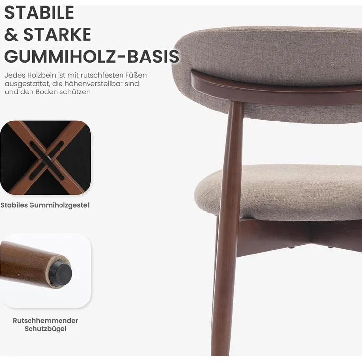 COLAMY Esszimmerstühle 4er Set, Polsternder Stühle Esszimmer mit Rückenlehne, Moderne Küchenstühle Gepolstert, Stoff Dining Chairs mit Back und Holzbeinen für Esszimmer, Küche, Restaurant, Kamel – Bild 7