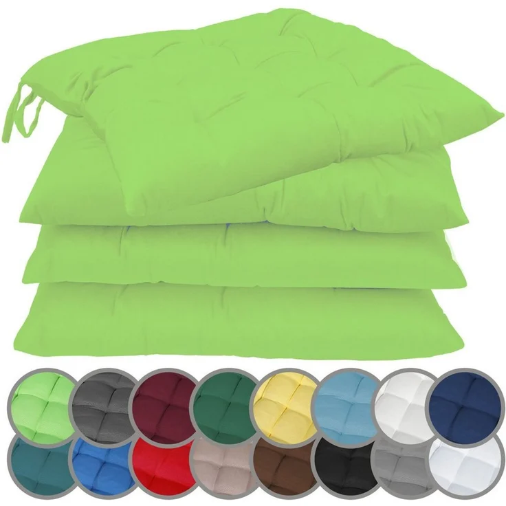NatureMark 4er Set Stuhlkissen mit Bändern Gr. 40x40 cm Sitzkissen gefüllt, Apfel grün – Bild 1