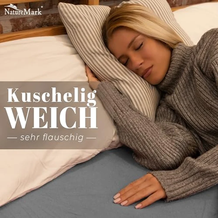 NatureMark Spannbettlaken Winter Thermo Fleece Spannbetttuch, 80% Baumwolle und 20% Polyester, Gummizug: rundum, (1 Stück), 140 x 200 cm bis 160 x 200 cm - Silber grau – Bild 3
