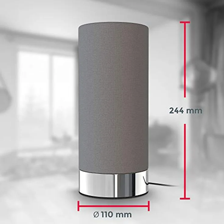 Tischleuchte Stoff Touchlampe dimmbar Nachttisch Schreibtisch Wohnzimmer grau – Bild 7