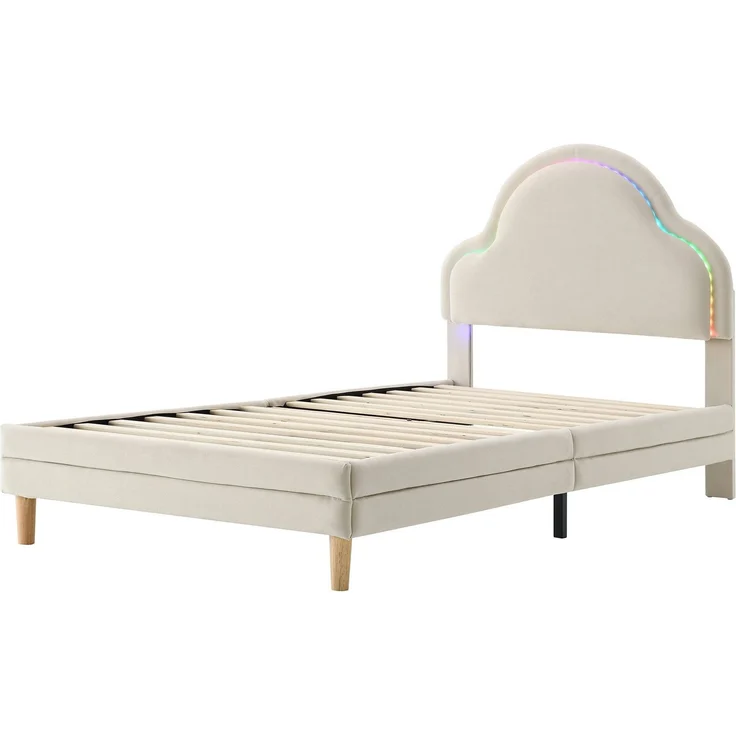 Polsterbett mit RGB LED-Beleuchtung und Lattenrost, 90x200 cm, Einzelbett mit Kopfteil und Lattenrost, Jugendbett, Samt – Bild 10