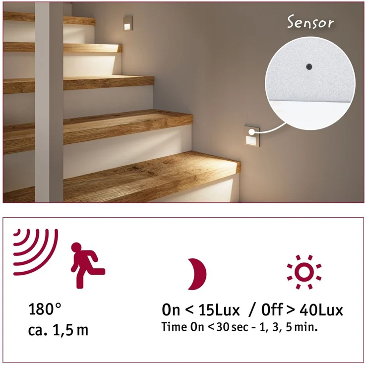 Paulmann 80003 LED Wandeinbauleuchte Tsaro eckig 80x36mm 2700K Chrom matt Sensor – Bild 10