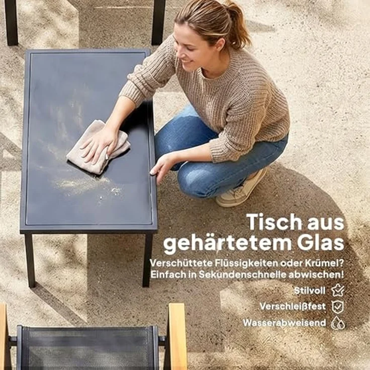 Outsunny Sitzgruppe für 4 Personen mit 2er Sofa Stuhl Beistelltisch, (Gartenlounge, 4-tlg, Gartenmöbel Set), für Garten Balkon Schwarz – Bild 5