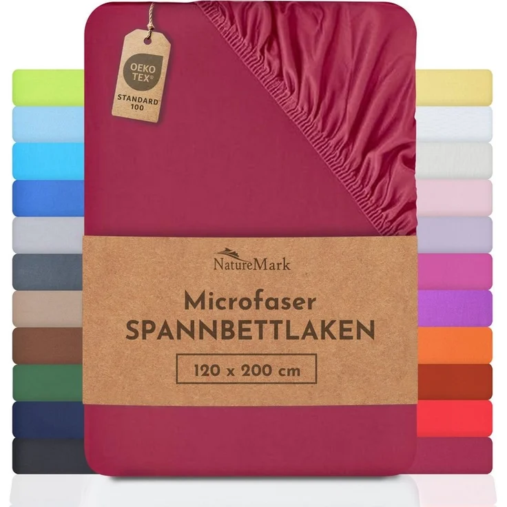 NatureMark - Mikrofaser SPANNBETTLAKEN zum Sparpreis! viele Größen und Farben Markenware (90x200-100x200 cm, Bordeaux rot) – Bild 1