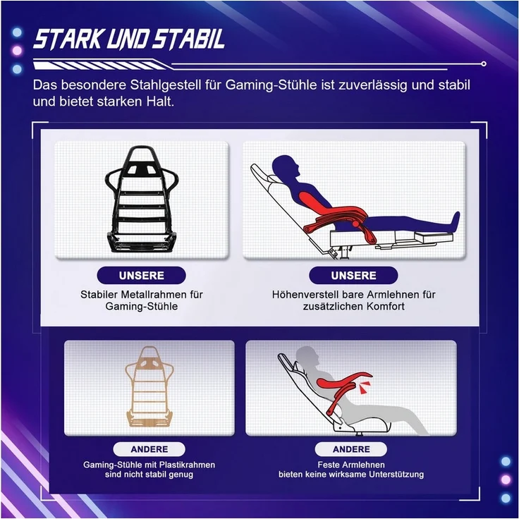 Hiazurm Gaming-Stuhl Gaming Stuhl, Bürostuhl Ergonomisch, Gaming Chair (Ergonomischer Gamer Stuhl mit Wippfunktion, bis 150 kg Belastbarkeit), Gaming Stuhl Bürostuhl mit Verstellbare Armlehnen, Kopfstütze – Bild 3
