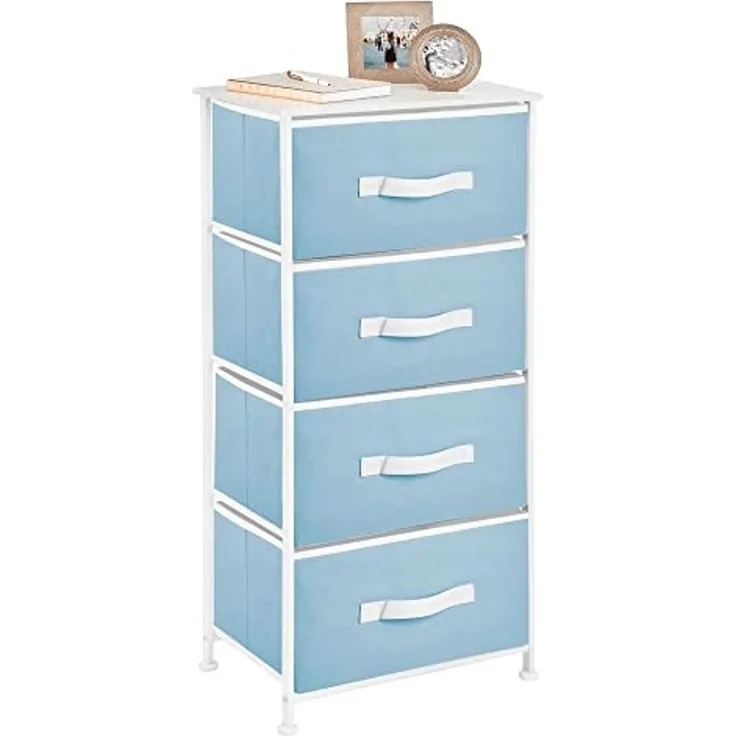 Kommode 4 Schubladen Stoffschrank Metallgestell hellblau/weiß 94cm mDesign