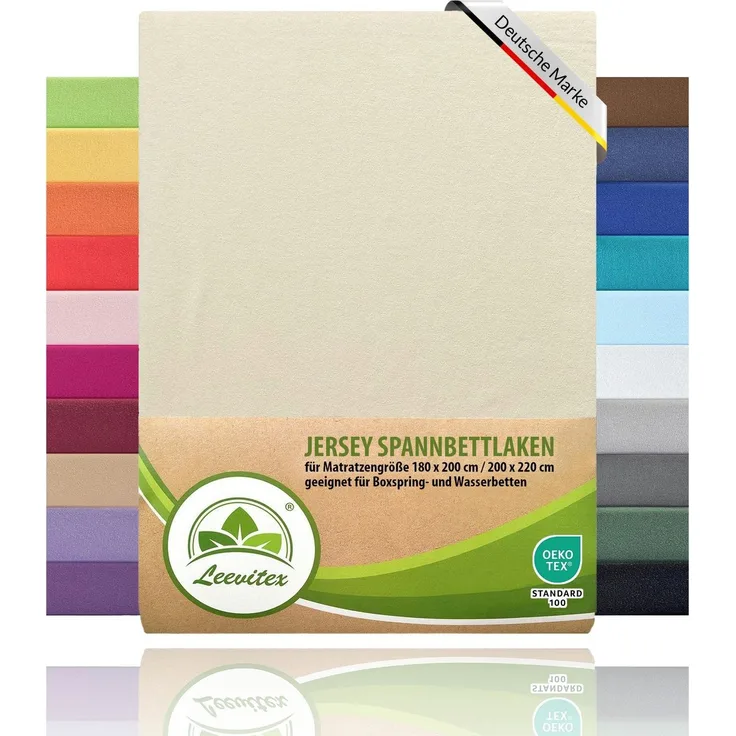 leevitex® Spannbettlaken Spannbettlaken Boxspringbett & Wasserbett Spannbettlaken 150 g/m², Gummizug: rundum, Mako-Baumwolle, ÖkoTex, 180x200 – 200x220 cm + 40 cm Steg