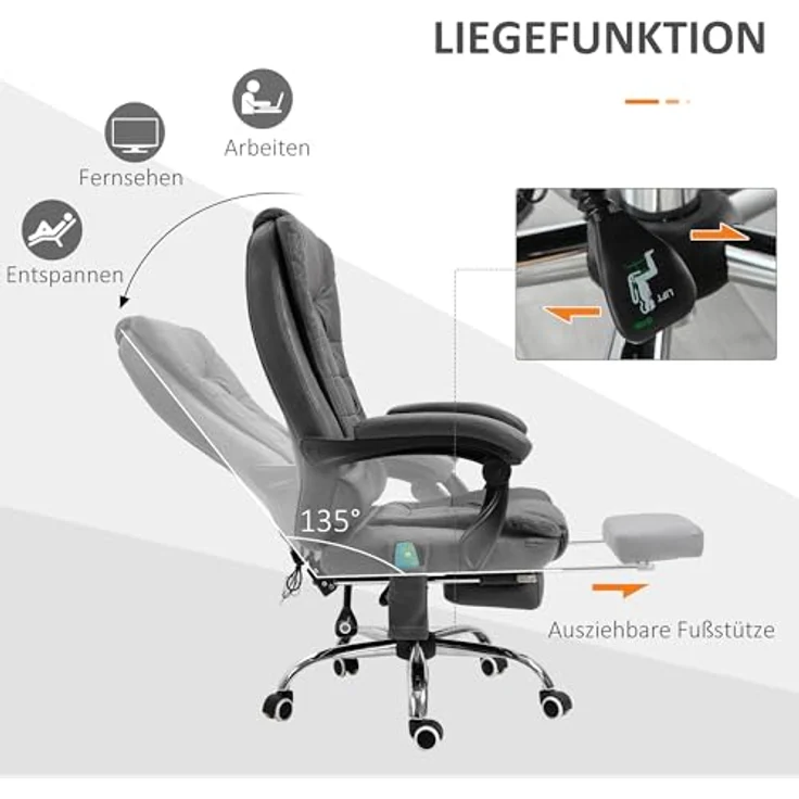 Vinsetto Schreibtischstuhl Bürostuhl mit Massagefunktion, Ergonomisch Drehstuhl mit Wärmefunktion (Computerstuhl, 1 St), höhenverstellbar, Blau – Bild 6