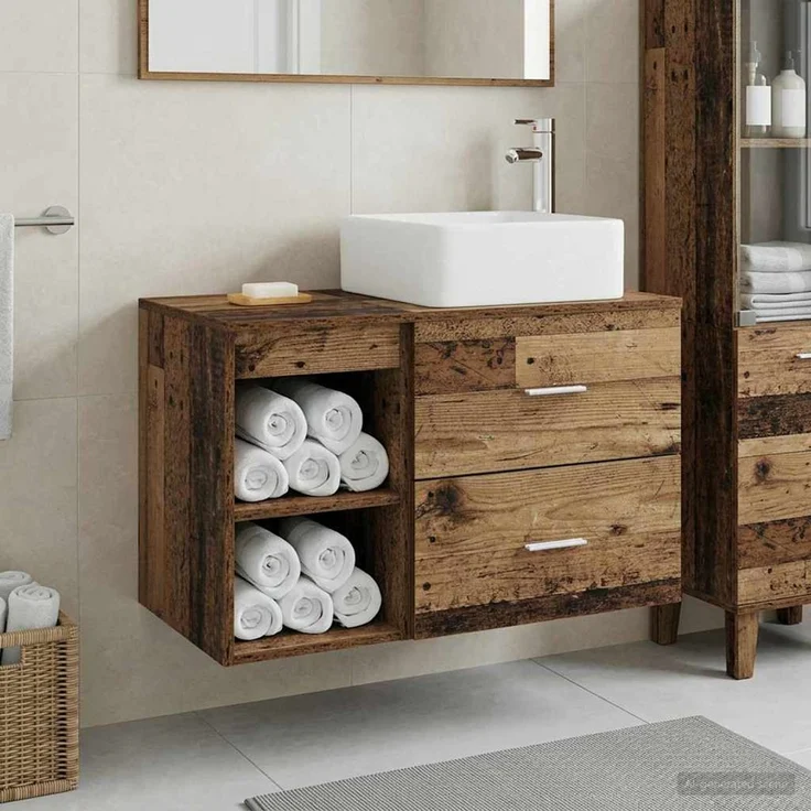 vidaXL Badezimmerschrank-Set 2 stk. Altholz 83 x 35 x 80 cm 3403902 – Bild 1