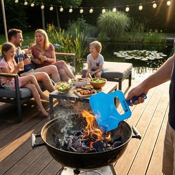 Lantelme Grillbesteck-Set Grillwedel 3 Stück Set Grillfächer für Holzkohle anzünden beim Grillen, (3 tlg, Kunstoff Grillanzünder Set in Blau als Grill Zubehör), Grillzubehör 30x20cm leicht und robust – Bild 4