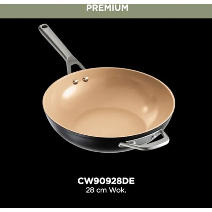 Ninja Extended Life 28cm Keramik-Wok, Wokpfanne antihaftbeschichtet (ohne PFAs, PFOAs, Blei, Cadmium), geeignet für Induktion, Edelstahlgriff, Ofenfest bis 285 °C, Terrakotta & Grau, CW90928DE – Bild 3
