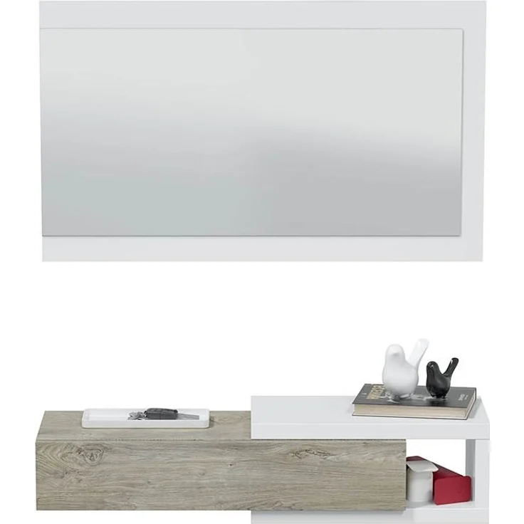 Garderoben-Set >Noon< (2-teilig) in Artik-Weiß/Alaska-Eiche - 95x19x26 (BxHxT) – Bild 1