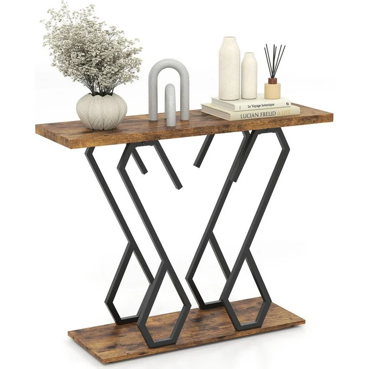 COSTWAY Konsolentisch, Marmor schmal, Metallrahmen in Schmetterlingsform Gold – Bild 5