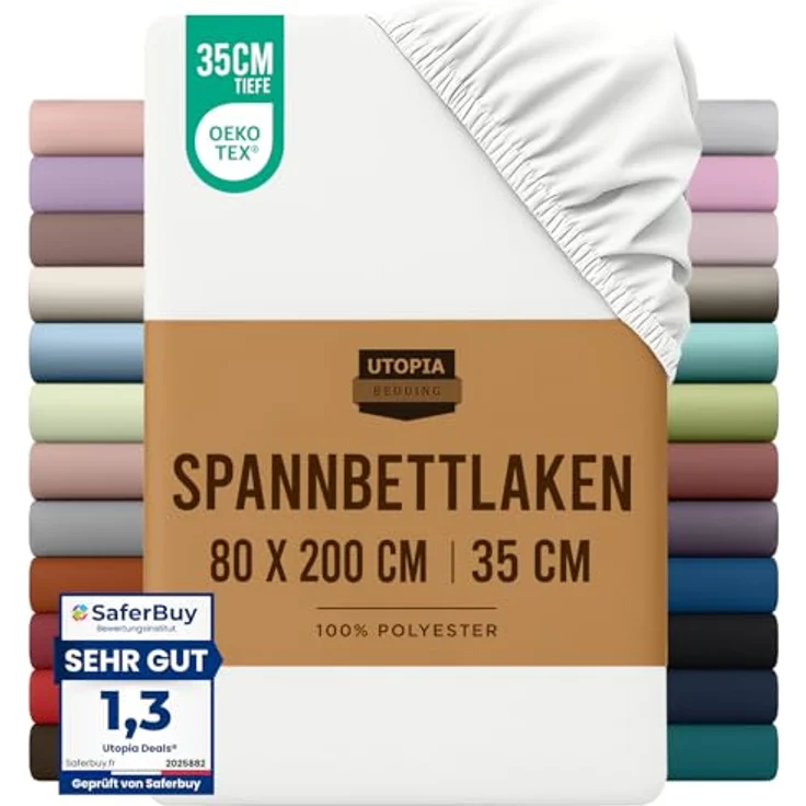Utopia Bedding - Spannbettlaken 80x200 cm - Weiß - Oeko-Tex Zertifiziertes Gebürstete Mikrofaser Spannbetttuch - 35 cm Tiefe Tasche – Bild 2