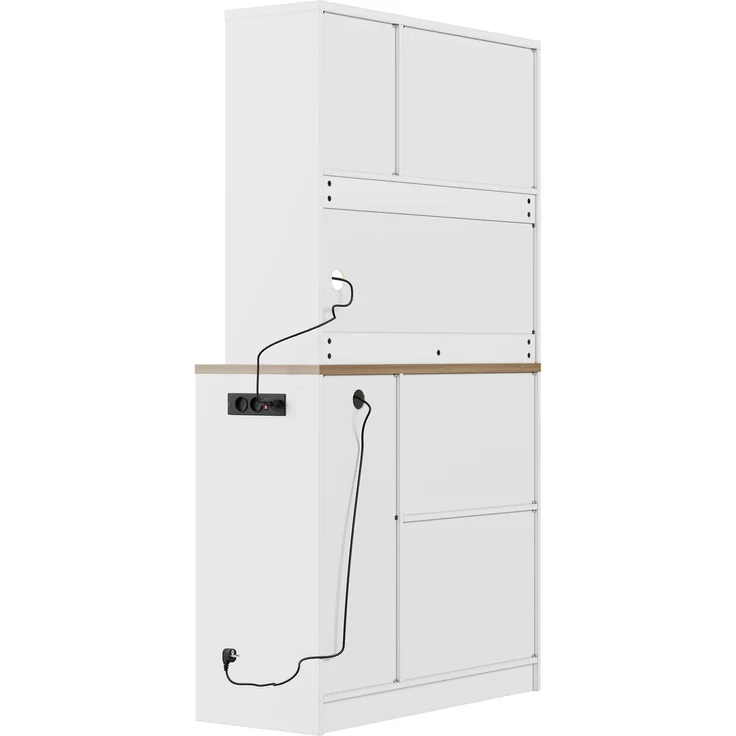 ZUBALIYA Buffetschrank 100 x 40 x 180 cm – Riffelglasfronten, RGB-LED mit Fernbedienung, 2 Steckdosen und USB, Weinregal für 10 Flaschen, MDF, Weiß, Sonoma-Eiche-Optik – Bild 7