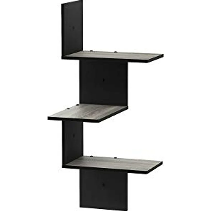 Furinno Rossi Eck Schweberegale für die Wand, 3-stöckiges quadratisches Eck-Wandregal, radiales Wandregal, für Badezimmer, Schlafzimmer, Wohnzimmer, Französische Eiche – Bild 3