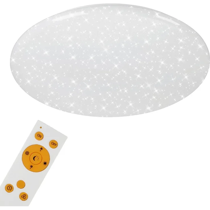 Briloner Leuchten LED Deckenleuchte, Deckenlampe mit Sternendekor, dimmbar, Fernbedienung, Nachtlichtfunktion, inkl. Farbtemperatursteuerung (3. 000-6. 500 Kelvin), Ø 56cm, 50 W, Weiß