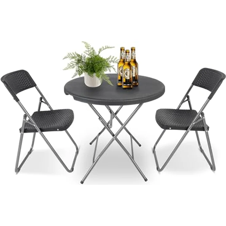 Sekey Balkonset 3 Teilig, Klappbar Balkonset Kleiner Balkon 2 Personen, Bistro Gartenmöbel Set Rattan Wetterfest, Belastbarkeit Klappstuhl 200KG & Klapptisch 50KG, Balkonmöbel Set Bistro – Bild 2