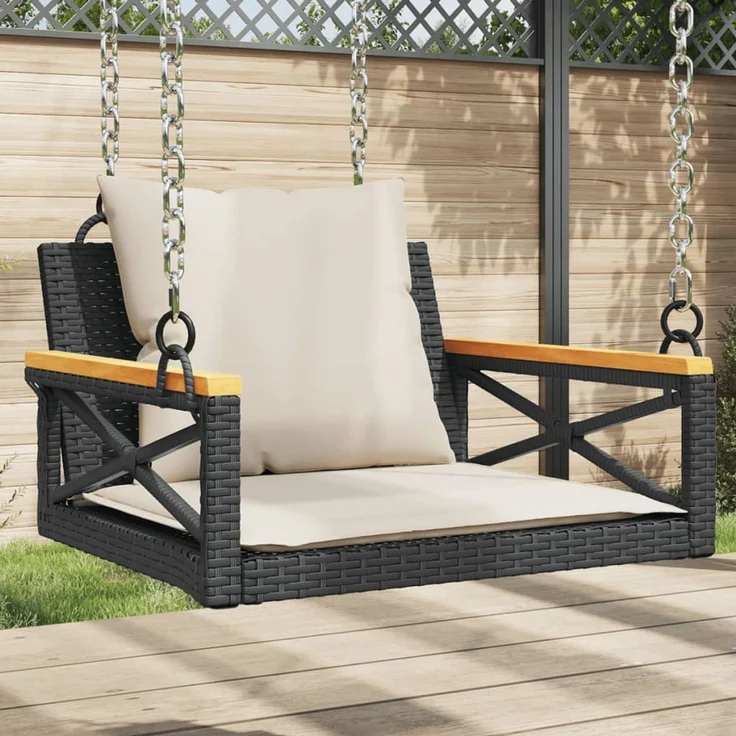vidaXL Hängesessel mit Kissen Schwarz 63x62x40 cm Poly Rattan 368173 – Bild 1