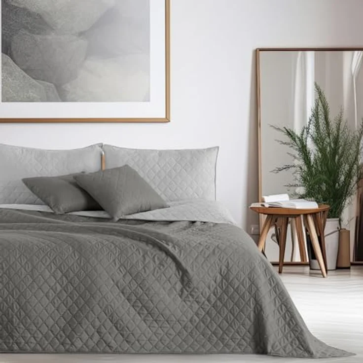 DecoKing 15186 Tagesdecke 170x270 cm stahl anthrazit grau silber Bettüberwurf zweiseitig pflegeleicht steel silver grey dimgray Axel – Bild 4