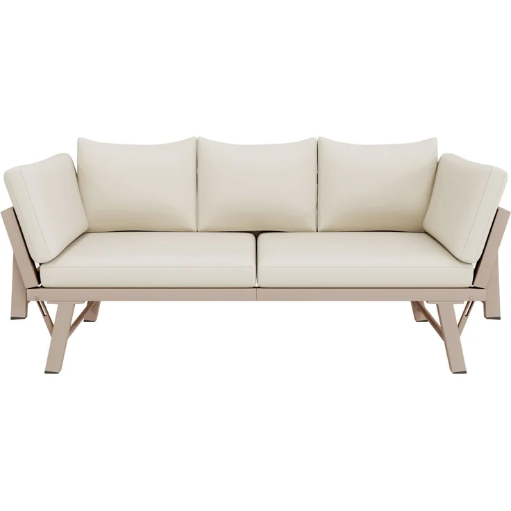 Merax Gartenmöbel-Set, Outdoorsofa, 3-Sitzer-Sofa, Gartensofa mit Liegefunktion, Sonnenliege Gartenliege mit Auflagen und klappbaren Armlehne, Gartencouch, Beige – Bild 8