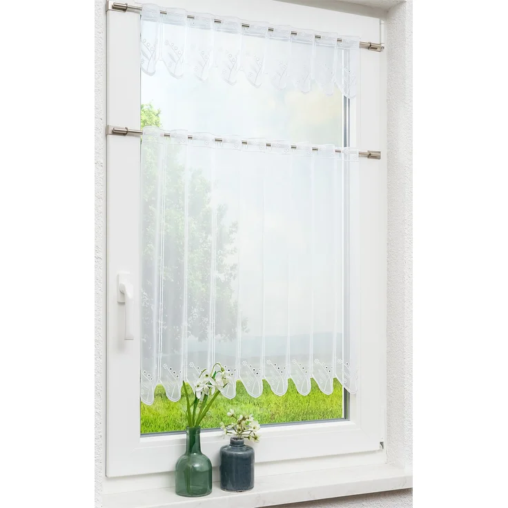 Lysel Scheibengardine Blümchenpaar (Bx H) 181,9cm * 60cm weiß/reinweiß – Bild 2