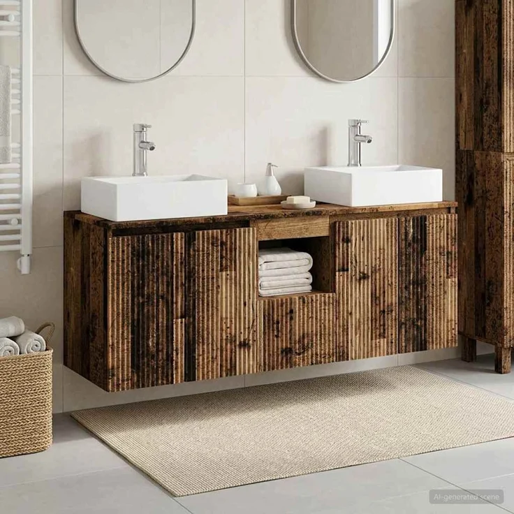 vidaXL Badezimmerschrank-Set 3 stk. Altholz 129 x 41 x 79,5 cm 3405655 – Bild 1