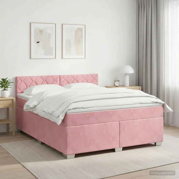 vidaXL Boxspringbett mit Matratze mit Kopfteil Rosa 140 x 200 cm Samt 3450739 – Bild 1