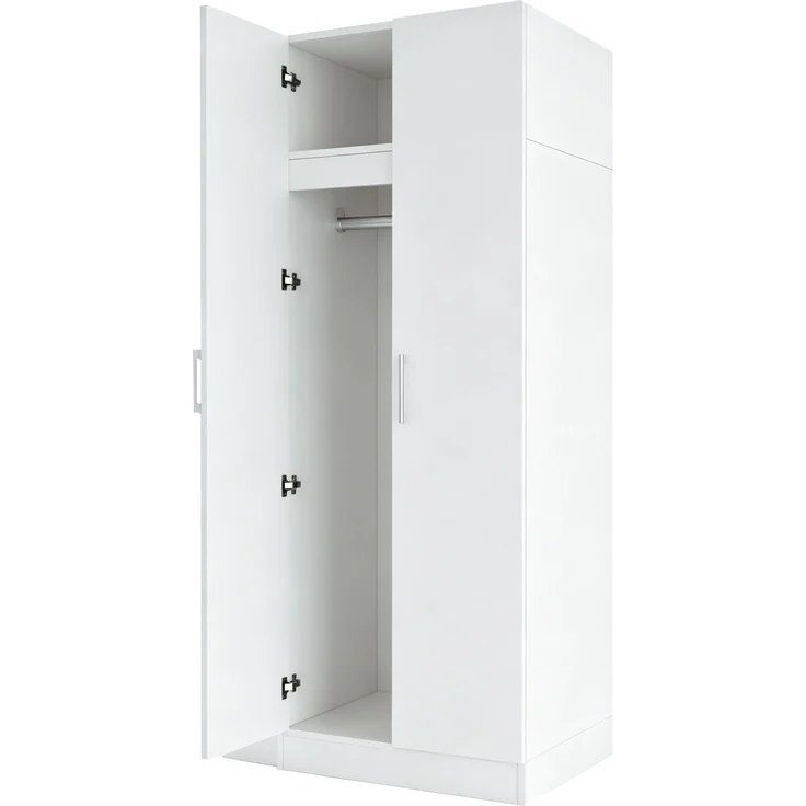 Kleiderschrank 90 x 55 x 170 cm mit Doppeltüren, Regalböden und Schubladen – Weiß und Naturholz – Bild 6