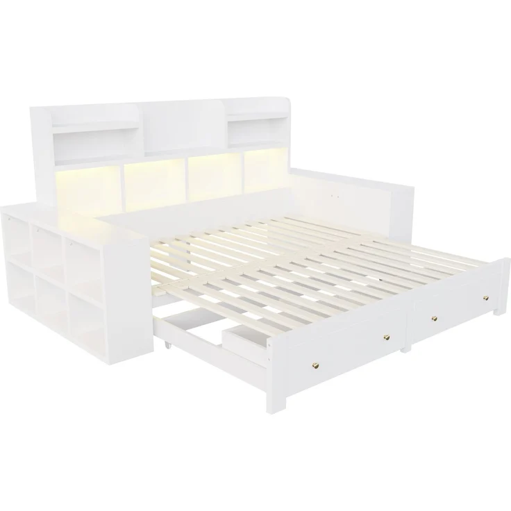 CHICFURN Bett aus MDF in Weiß 90/180x200 cm mit Stauraum, Steckdosen und LED-Beleuchtung – Bild 8