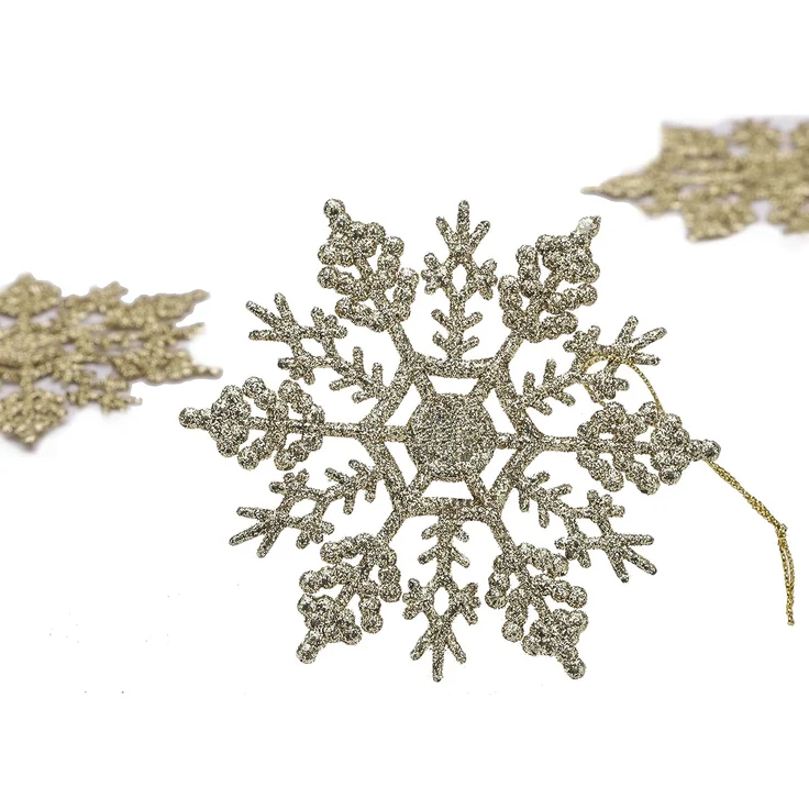 12 Stück – Glitzernde Schneeflockenornamente, Weihnachtsdeko für Party & Baum (Gold, 10 cm) – Bild 4