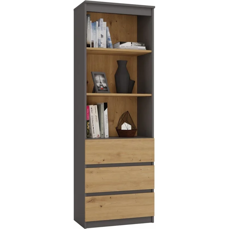 ibonto BÜCHERREGAL ANTHRAZIT / ARTISAN EICHE mit Schubladen (H 180 x T 35 x B 60 cm) – Bild 2