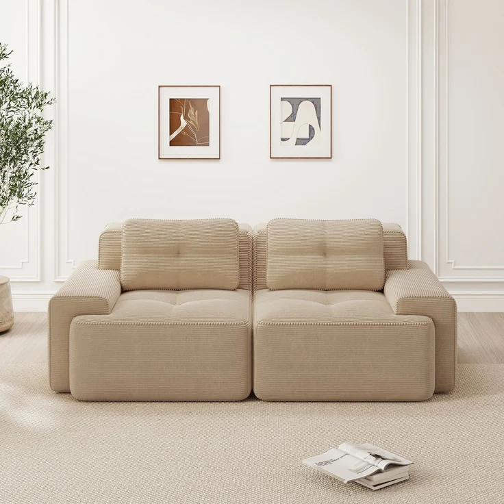 Boneless Modular Sofa,modernes Sofa für Wohnzimmer mit Tiefsitz bequemes Corduroy-Cloud-Sofa Loveseat-Kleinsofa Schlafsofa,Corduroy,Beige, – Bild 2