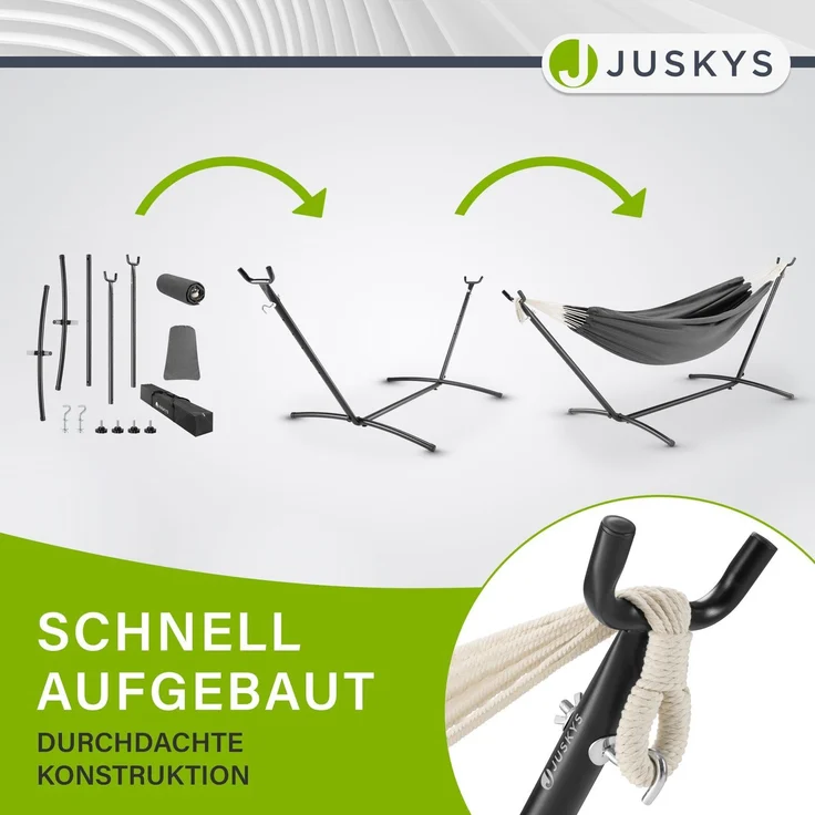 Juskys Hängematte Paya mit Gestell - Outdoor Doppelhängematte für 2 Personen - Ständer bis 200kg belastbar - Indoor doppel Hängeliege - Anthrazit – Bild 7