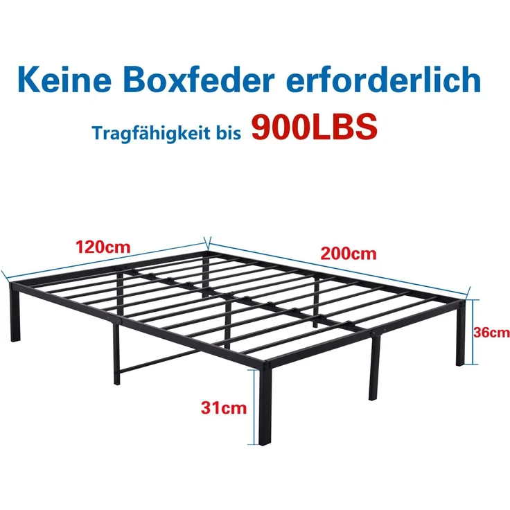 CHICFURN Metallbett 120x200 cm aus Metall mit Stauraum und geräuschdämpfenden Kappen Schwarz – Bild 9