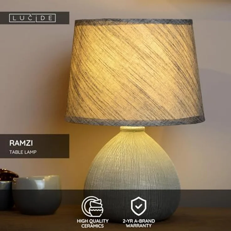 LUCIDE RAMZI - Tischlampe - Ø 18 cm - 1xE14 - Grau – Bild 4