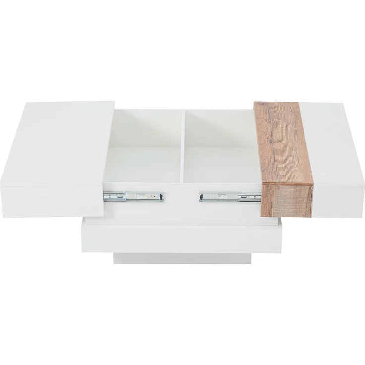 Couchtisch Hochglanz Weiß ausziehbar, 70x70x39 cm, mit Staufächern – Bild 9