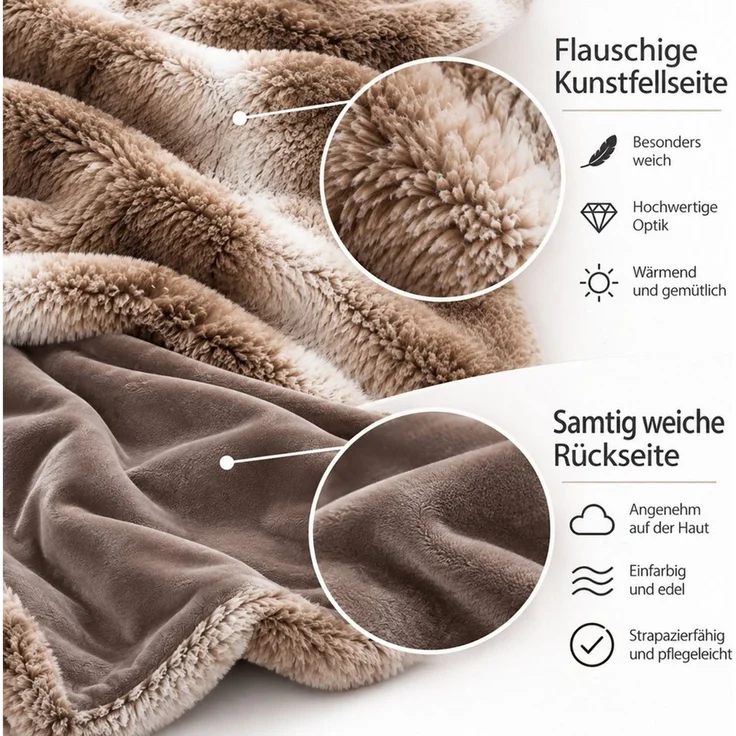 Wohndecke Fell-Imitat Kuscheldecke Bett-Überwurf Tagesdecke, heimtexland, Chalet Sofadecke I kuschelig warm I 150x200 cm – Bild 3