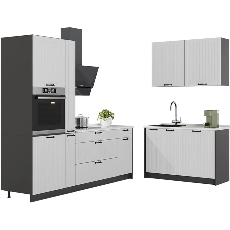 Küchenzeile Fame-Line Weiß Landhaus/Anthrazit 220x120 cm, AP Anthrazit Vicco – Bild 6
