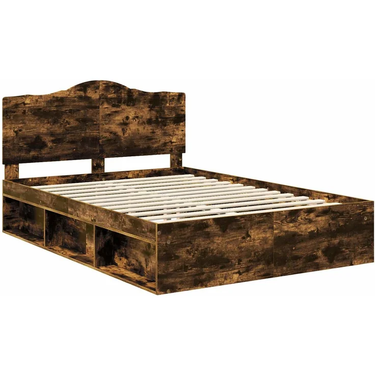 vidaXL Bettrahmen Geräucherte Eiche 150 x 200 cm Massives Kiefernholz 3413294 – Bild 3