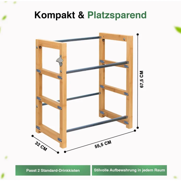 Dimono Flaschenregal DIMONO Bambus Getränkekisten Regal – Ablage für 2/3/6 Kisten, für Bier, Wasser & Limonade, Leergut Aufbewahrung – Bild 2