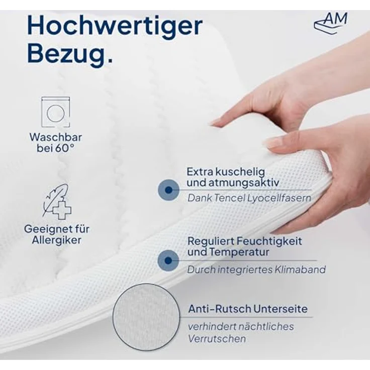 Premium Gelschaum-Topper 180x200 cm mit RG 50 - Hochwertiger Tencel-Bezug - Antirutschfunktion - Umlaufendes Klimaband - Qualität Made in Germany - Gel-Topper 180x200 – Bild 8